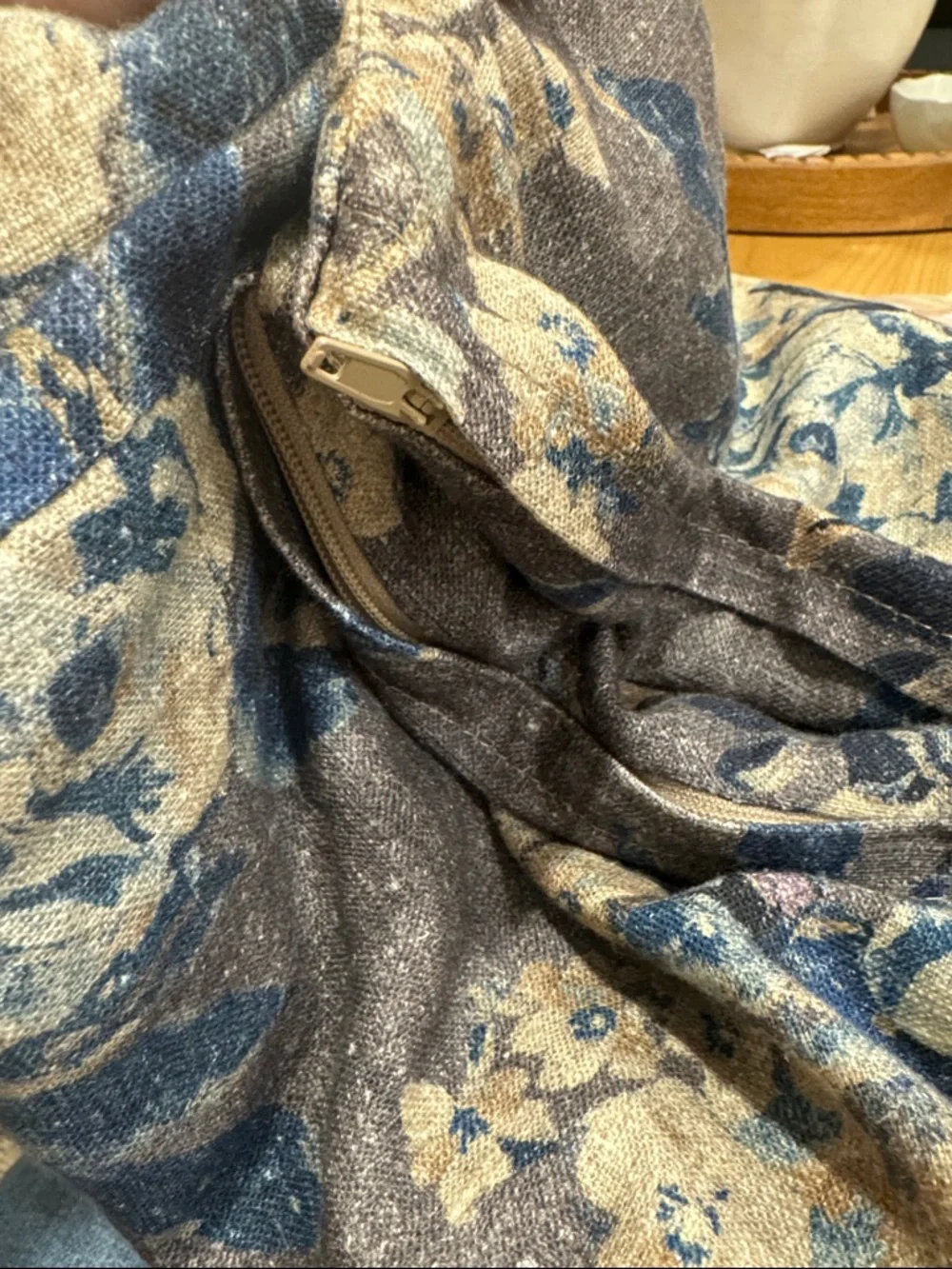 2/ Navy Blue and Brown Floral Linen blend Pillow Covers 20”